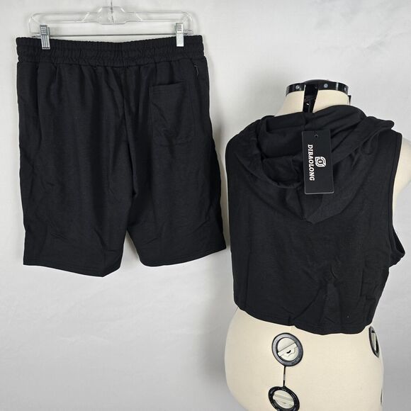 Dibaolong Athletic Set Women's XL Black Sleeveless Hoodie & Drawstring Shorts - Picture 2 of 14